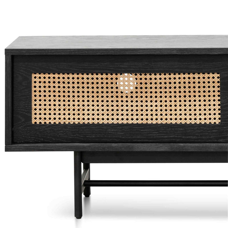 CTV6206-KD Oak Entertainment TV Unit - Black with Natural Rattan Door