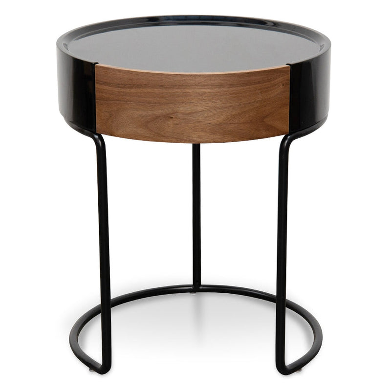 Round Side Table - Walnut - Black