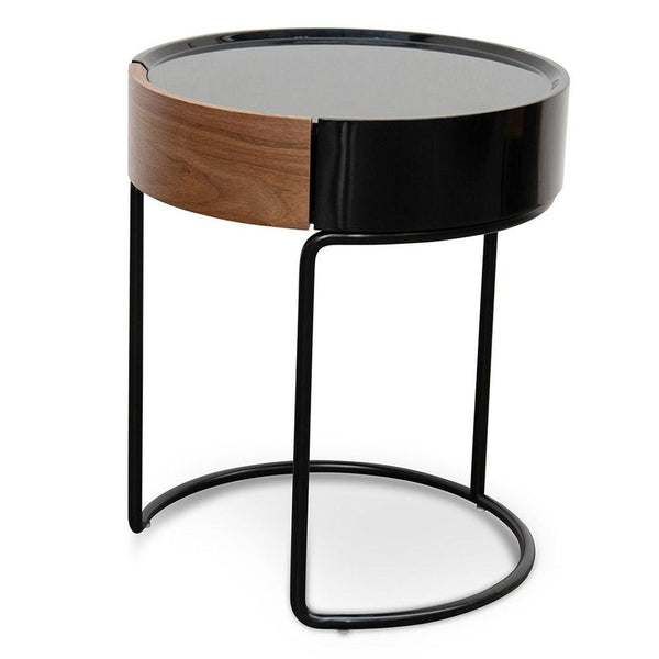 Round Side Table - Walnut - Black