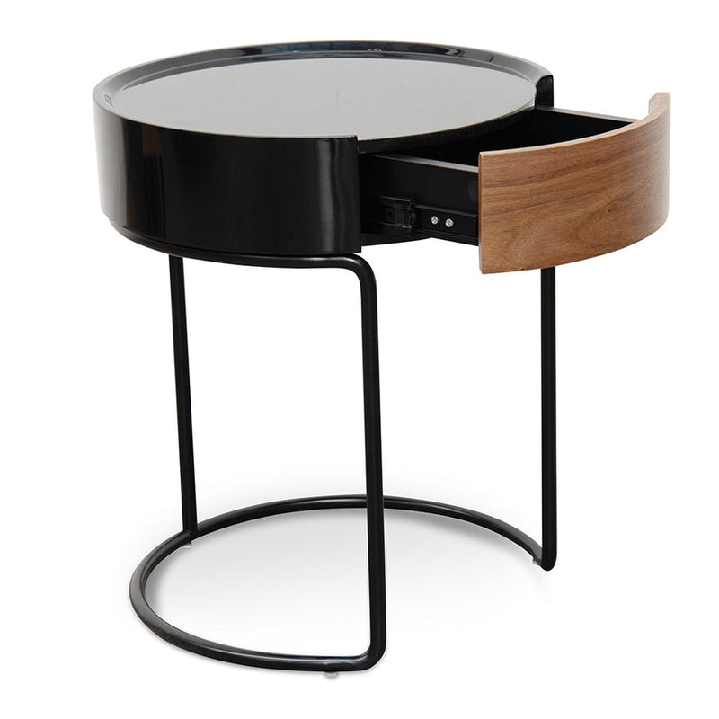 Round Side Table - Walnut - Black