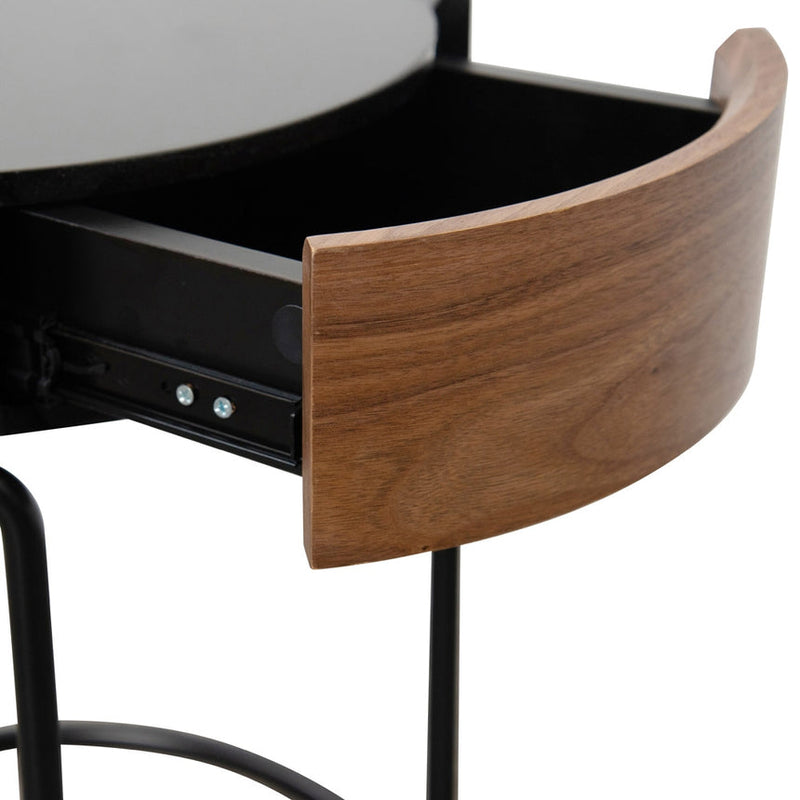 Round Side Table - Walnut - Black