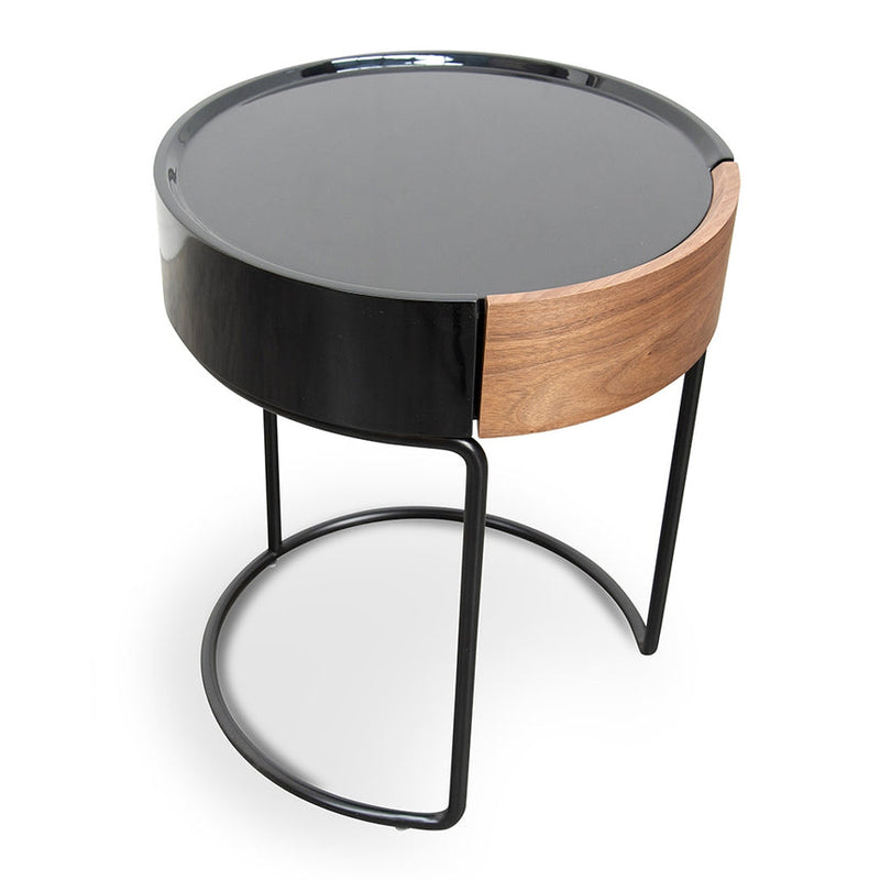 Round Side Table - Walnut - Black