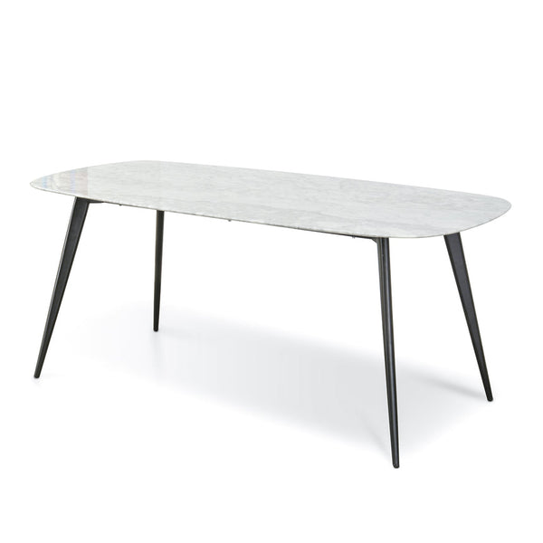 White 1.8m Marble Dining Table - Black Legs