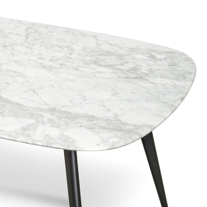 White 1.8m Marble Dining Table - Black Legs