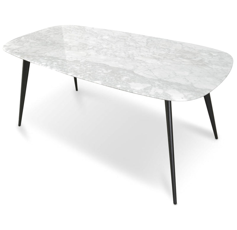 White 1.8m Marble Dining Table - Black Legs