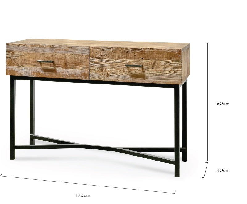 1.2m Reclaimed Pine Console Table - Black Base