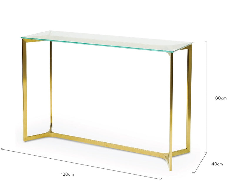 1.2m Glass Console Table - Gold Base