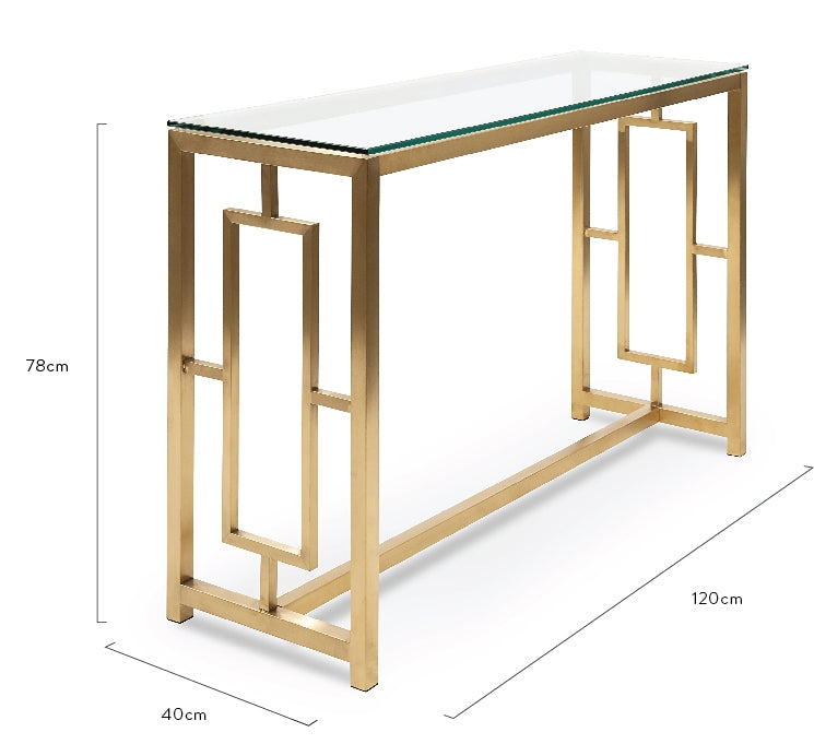 Glass Console table - Brushed Gold Base