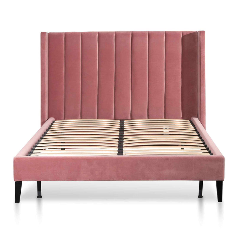 King Bed Frame - Blush Peach Velvet