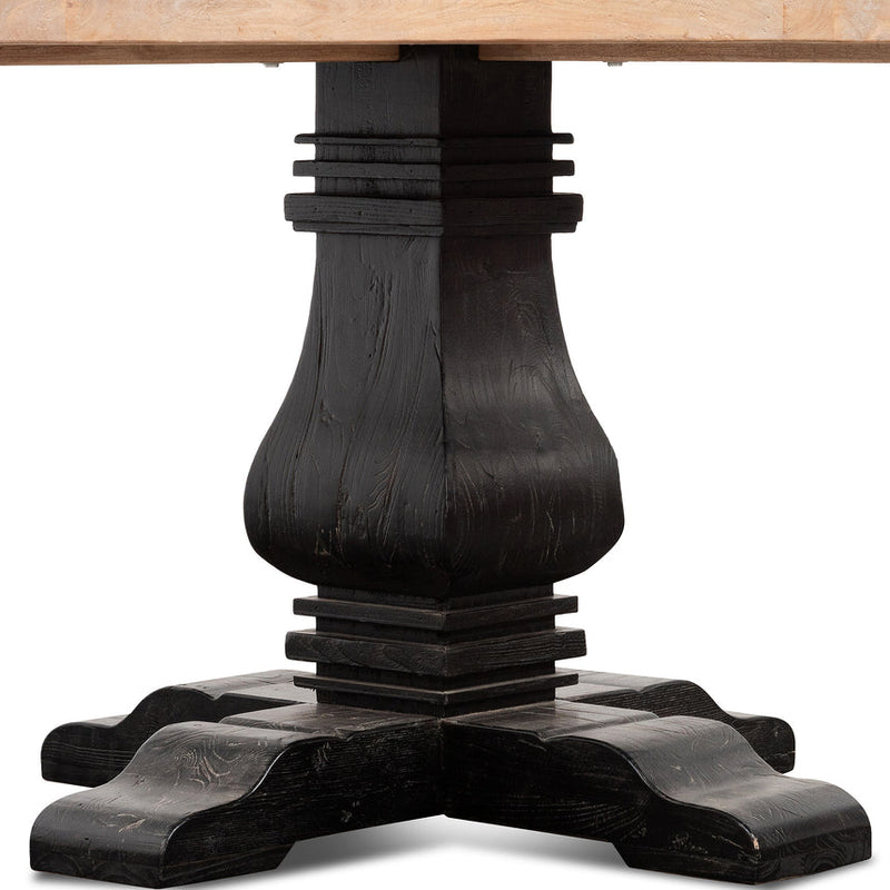 Natural Wooden Round Dining Table - Black Base