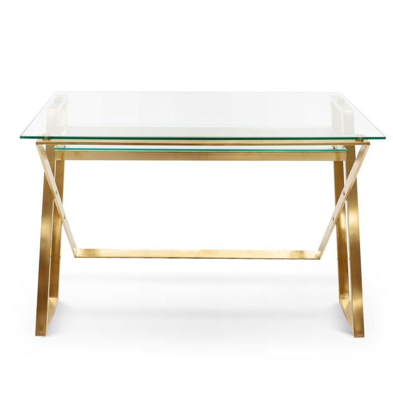 120cm Glass Home Office Desk - Brushed Gold Base