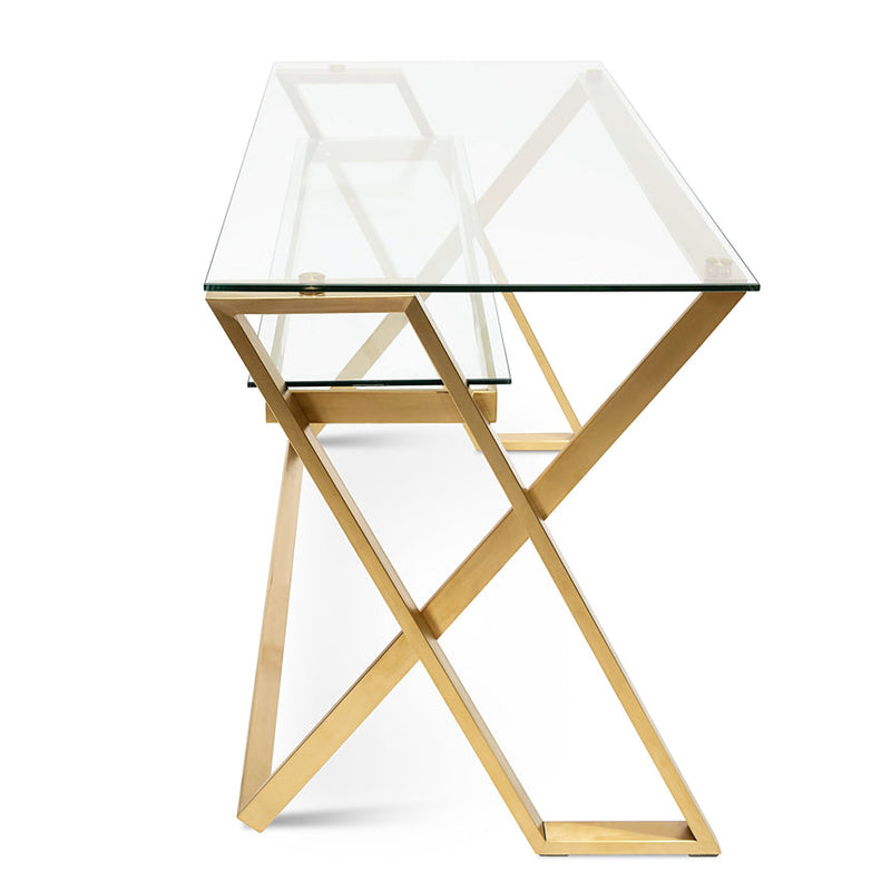 120cm Glass Home Office Desk - Brushed Gold Base