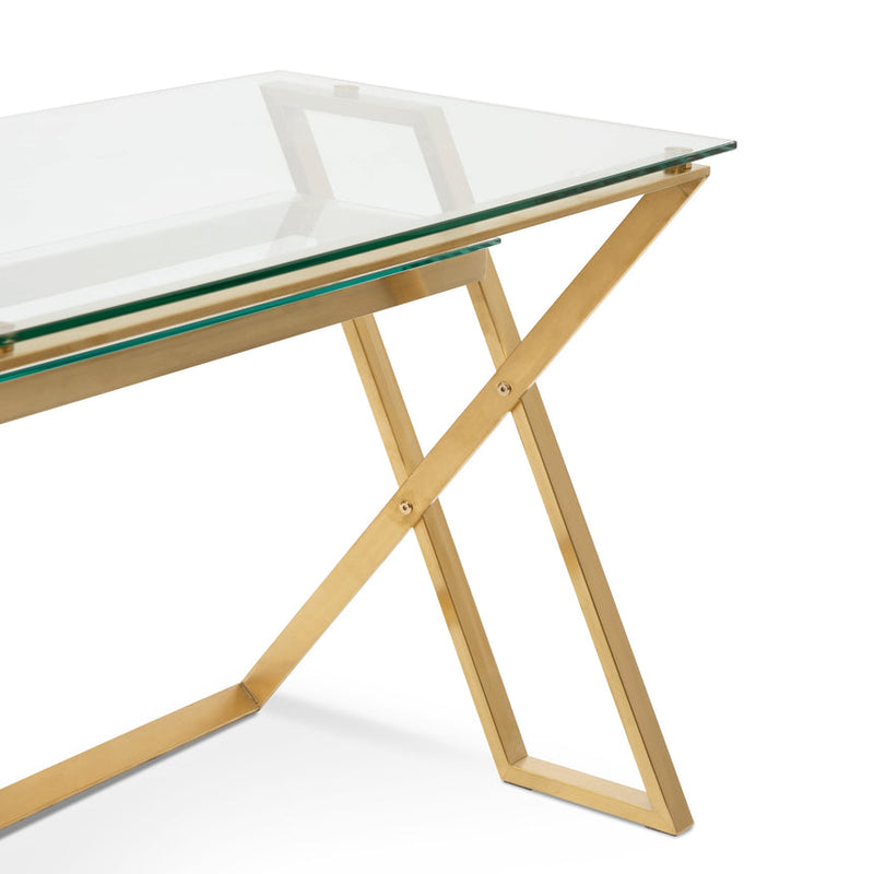 120cm Glass Home Office Desk - Brushed Gold Base