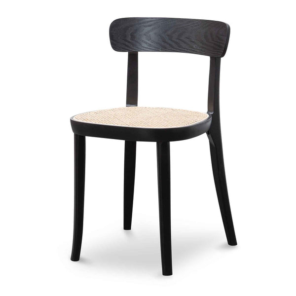 Rattan Dining Chair - Black with Natural Seat