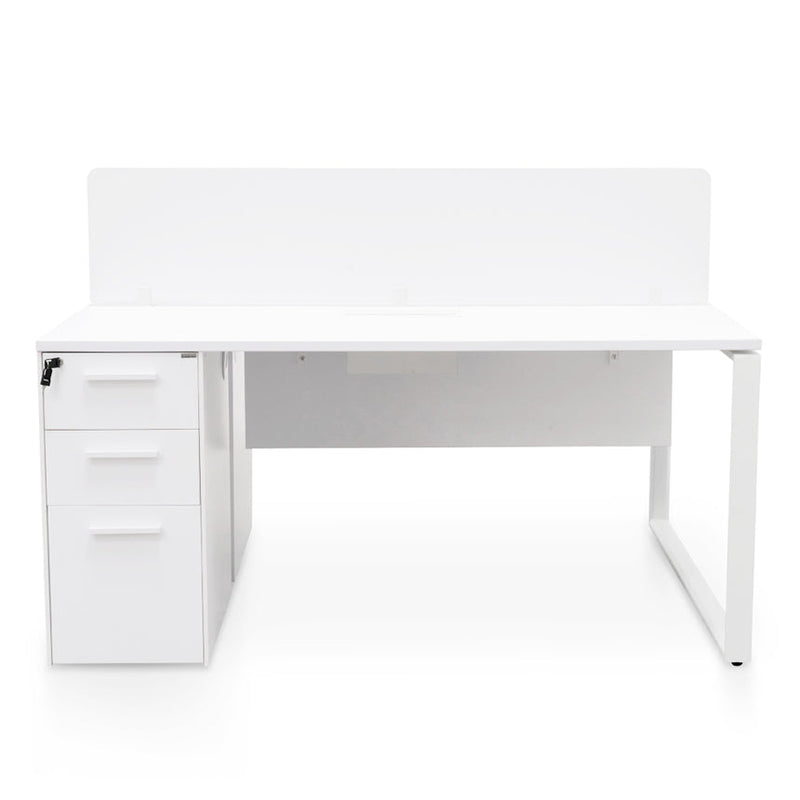 2 Seater 160cm Office Desk With Privacy Screen - White - Upgraded Legs