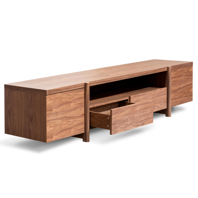 2.1m Entertainment TV Unit - Lowline - Full Natural - Timber Legs