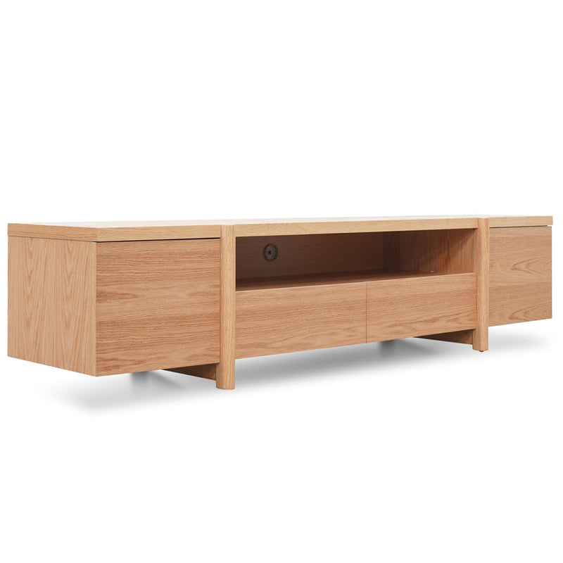 2.1m Entertainment TV Unit - Lowline - Full Natural - Timber Legs