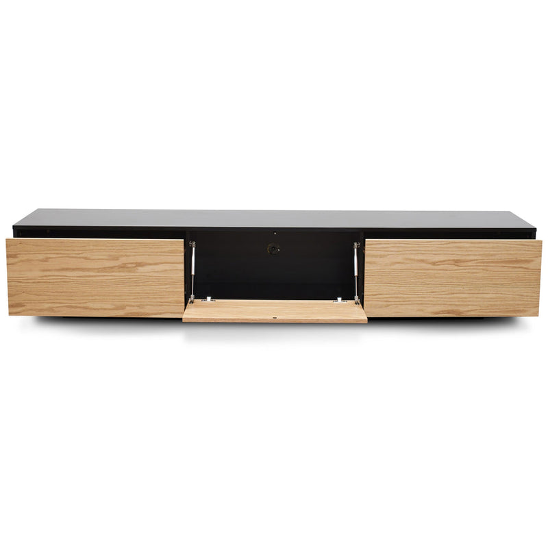 2.3m TV Unit - Black with Natural Drawers