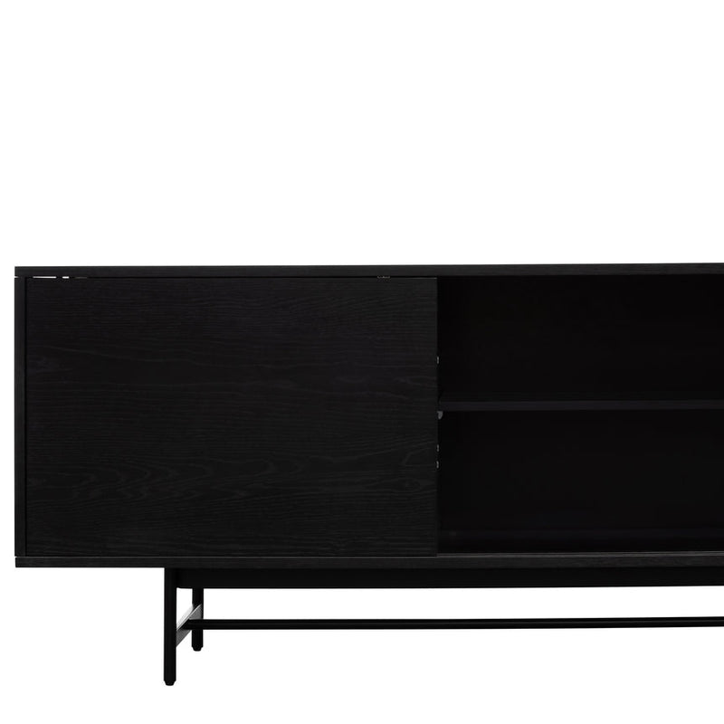 2.1m Wooden Entertainment TV Unit - Black with Flute Glass Door