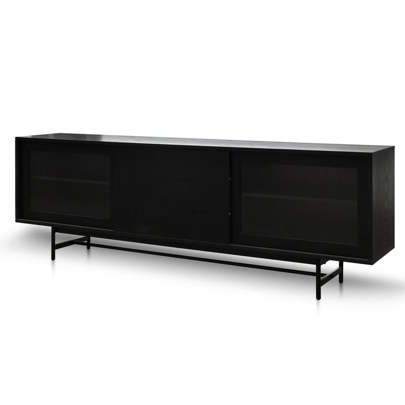 2.1m Wooden Entertainment TV Unit - Natural with Flute Glass Door