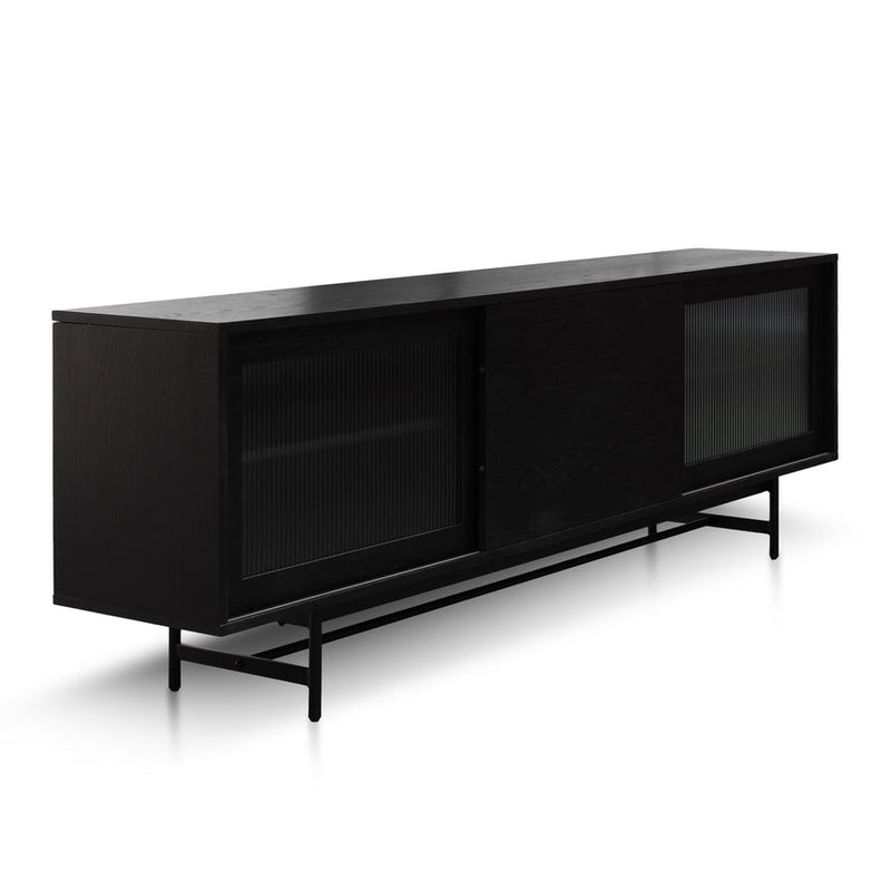 2.1m Wooden Entertainment TV Unit - Natural with Flute Glass Door