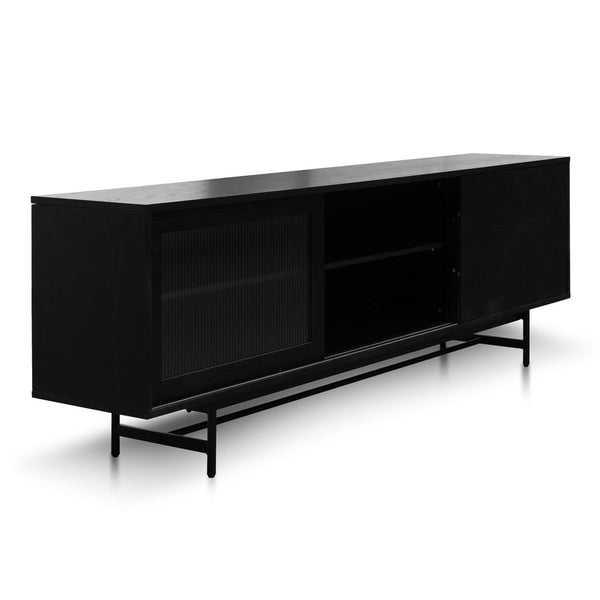 2.1m Wooden Entertainment TV Unit - Black with Flute Glass Door