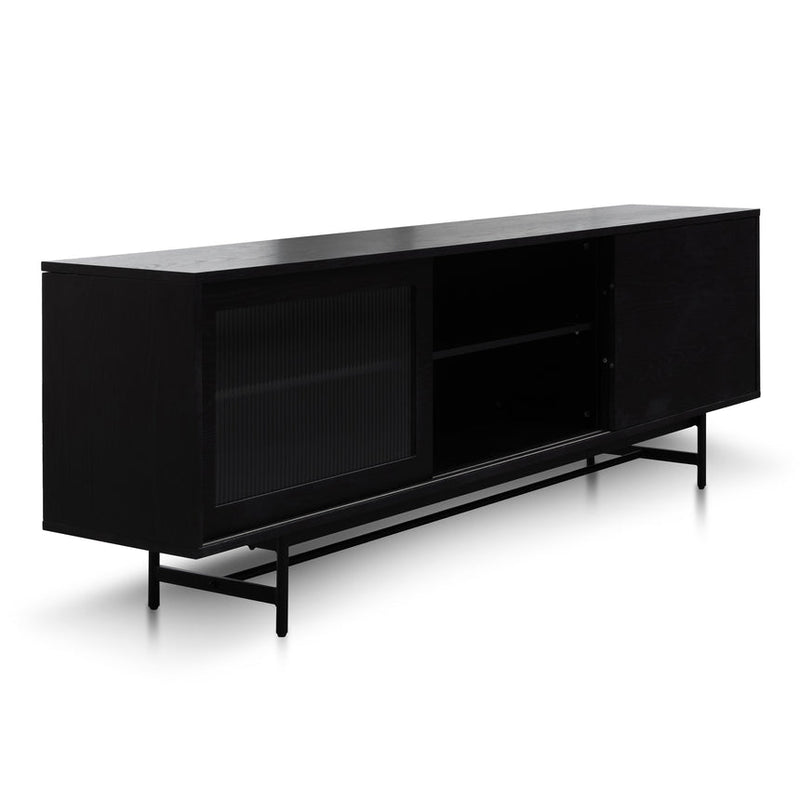 2.1m Wooden Entertainment TV Unit - Black with Flute Glass Door