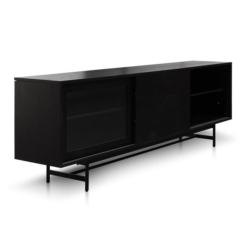 2.1m Wooden Entertainment TV Unit - Natural with Flute Glass Door