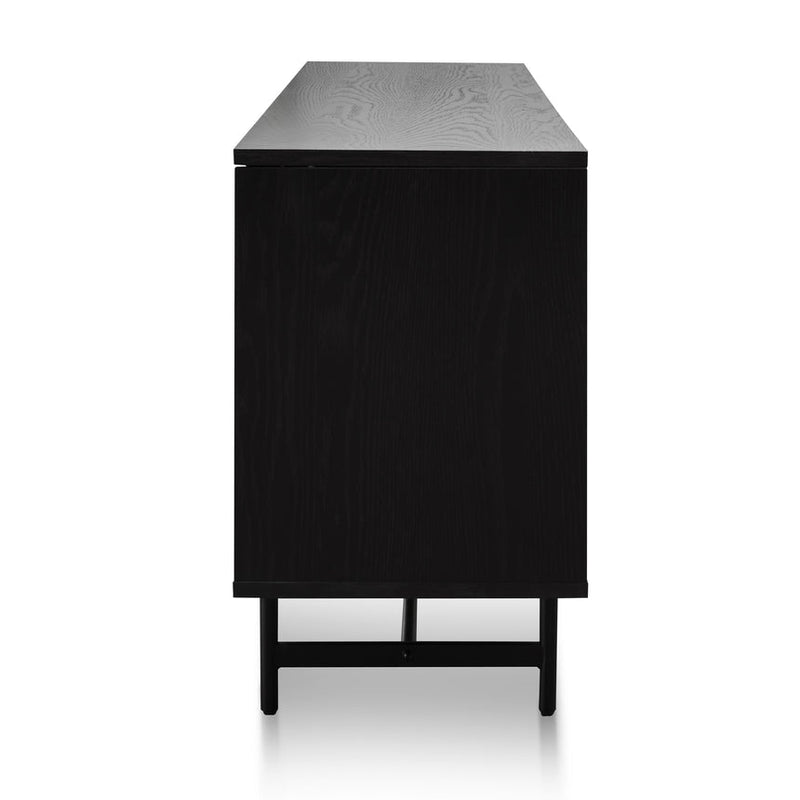 2.1m Wooden Entertainment TV Unit - Black with Flute Glass Door