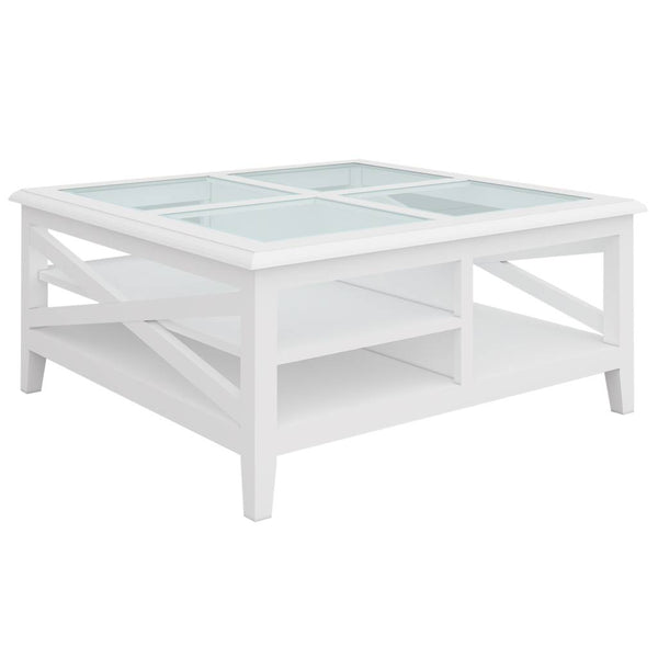 Hampton Coffee Table 100x100x45cm Glass Top-White