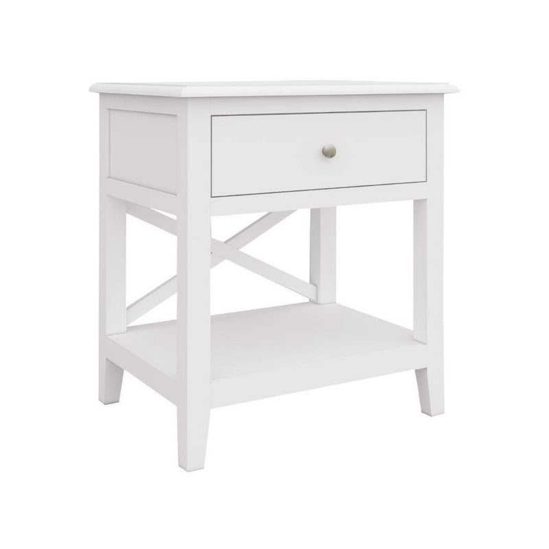 Hampton Side Table 1 Drw, Shelf 55x42x58cm-White