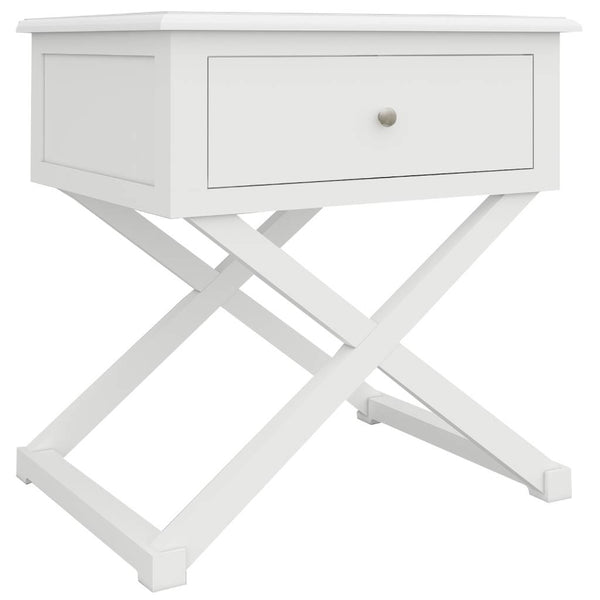 Hampton Side Table 1 Drw, X Leg 55x42x58cm-White