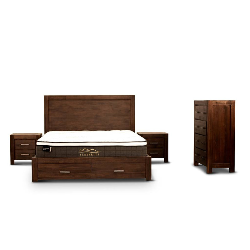 Zurich Queen Bed Tallboy With Bedsides 4pc-Set