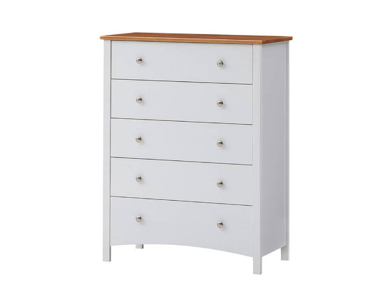 Geneva 5 Draw Tallboy 90x42x115cm-Wht Pine